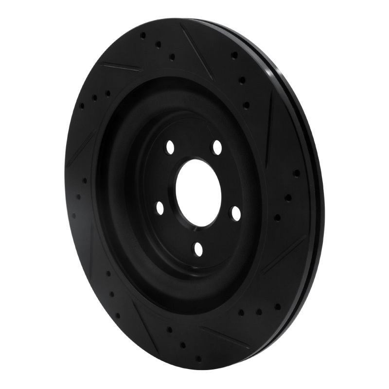 Jaguar Super V8 Brake Rotor (1) - Rear Left - R1 Concepts - Drilled & Slotted - Black - `06-`15